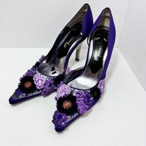 J. Renee Luxe decorated purple floral satin heels size 7.5